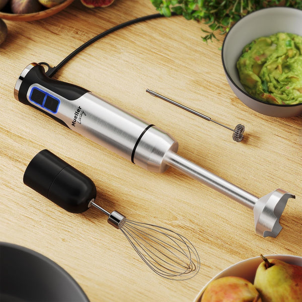 living Ultra-Stick Immersion Hand Blender, 500W Heavy Duty Motor, 8-Speed Turbo Setting, Includes Blending Shaft, Whisk, Milk Frother & Measuring Beaker | 500W Heavy Duty Motor | 8-Speed Turbo Setting | Includes Blending Shaft, Whisk, Milk Frother & Measuring Beaker8