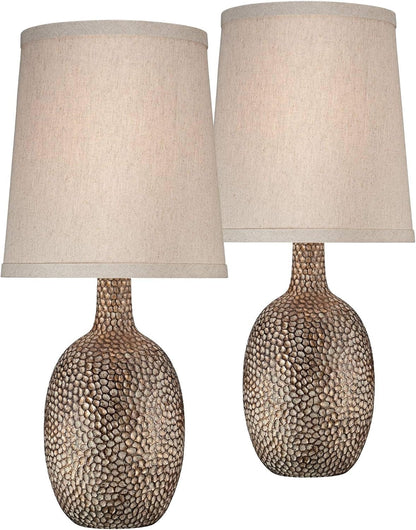 Chalane 23 1/2" High Table Lamps Set of 2 Hammered Bronze Brown Farmhouse | Natural Textured Rustic Antique Bedroom Living Room House Bedside Nightstand Office Home Family Linen Shade2