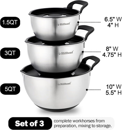 Stainless Steel Mixing Bowls with Lids Set, Set of 3, Black4