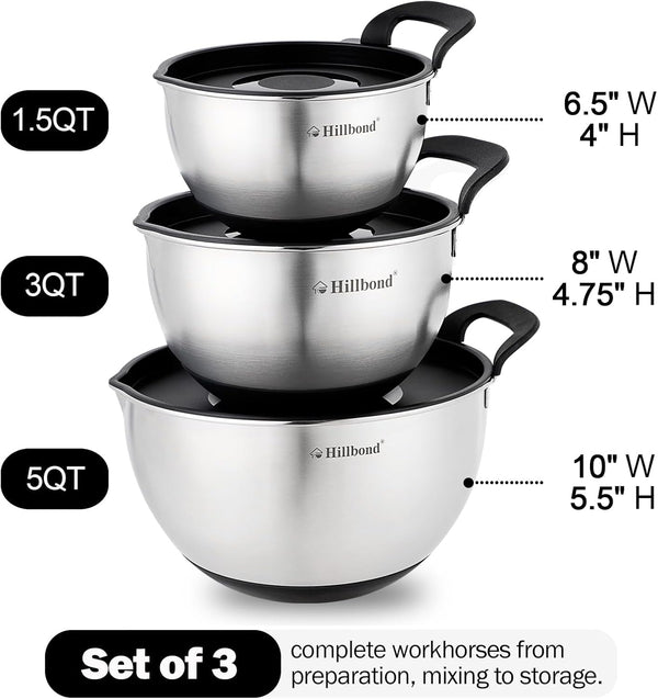 Stainless Steel Mixing Bowls with Lids Set, Set of 3, Black4