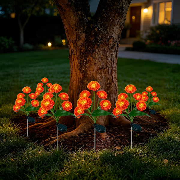 Solar Flower Lights Outdoor, 2 Pack 12 LED Solar Garden Lights, Orange Red Spherical Floral Decorative Lights for Fall, Halloween, Thanksgiving, Patio, Yard, Pathway and Lawn Decorations8