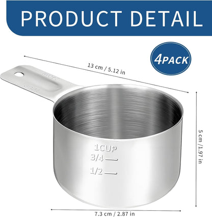 4 Packs 304 Stainless Steel Measuring Cup, 1 Cup Metal Measuring Cups with Handle for Wet and Dry Ingredients - 240 Ml, 240 Cc, 8 Oz2