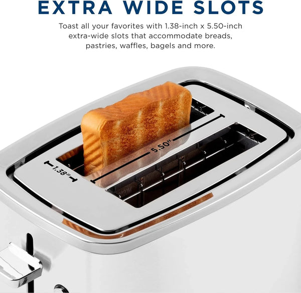 GE 2 Slice Toaster, Extra Wide Slots for Toasting Bagels, Breads, Waffles & More, 7 Adjustable Shade Settings, Removable Crumb Tray, Countertop Kitchen Essentials, 850 Watts, White3