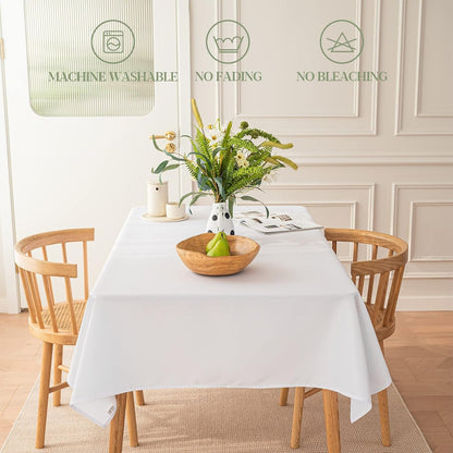 Table Cloth White 60X84 Inch Tablecloth for 6 Foot Rectangle Tables Outdoor Washable Wrinkle Free and Spillproof Polyester Tablecloth for Festival Camping Picnic Party Cover7