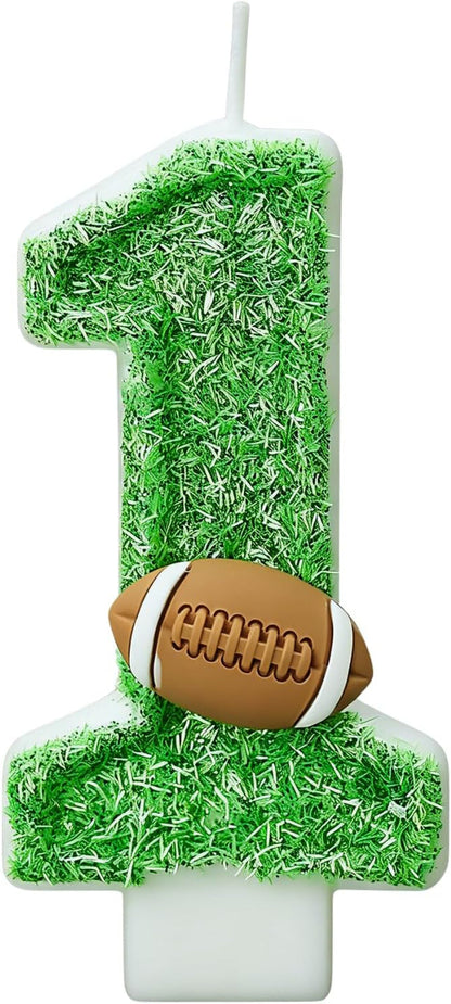 Football Birthday Number Candles for Cake Green Number 1 Candle 1St Football Cake Topper Cupcake Topper for Football Birthday Party Decorations Supplies Favors1