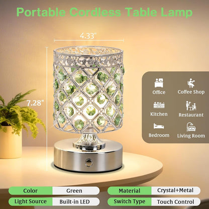 Green Crystal Rechargeable Cordless Table Lamp, Touch Small Desk Lamp2