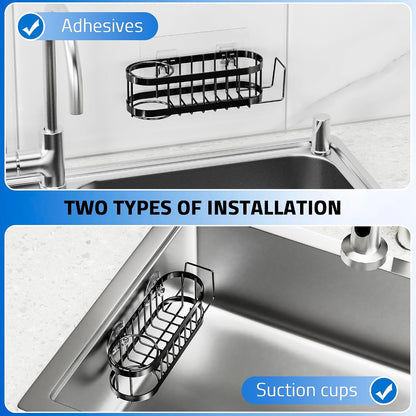 Sponge Holder Smiley Face, Sink Caddy for Kitchen Sink, Kitchen Organizer Sponge Holder with 2 PCS Suction Cups and Adhesive Strips, Designed for Sponge, Soap, Dish Brush, Scrubber-Black5