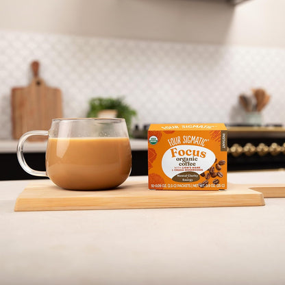 Four Sigmatic Focus Organic Mushroom Coffee | Instant Mushroom Coffee Mix with Lion'S Mane, Chaga and Rhodiola for Better Focus and Immune Support | 10 Packets3
