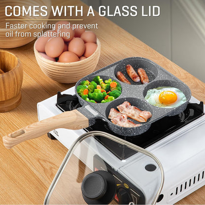 Egg Pan, 4-Cup Egg Frying Pan with Lid, Nonstick Aluminium Alloy Egg Cooker for Breakfast, Pancake, Burger, Sandwiches, Suitable for Gas Stove & Induction Cookware2