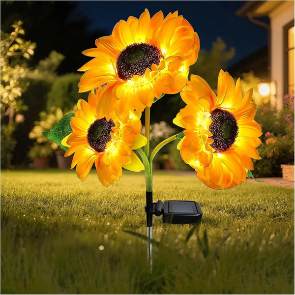 Outdoor Solar Garden Stake Lights,Upgraded LED Solar Powered Light with 3 Sunflower, Waterproof Solar Decorative Lights for Garden, Patio, Backyard (1 Pack 3 Flower)1
