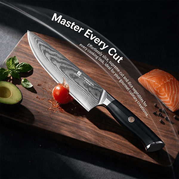 8-Inch Damascus Chef Knife, 67-Layer High Carbon Stainless Steel Kitchen Knife with Ergonomic G10 Handle, Protective Sheath & Gift Box for Home and Professional Use5