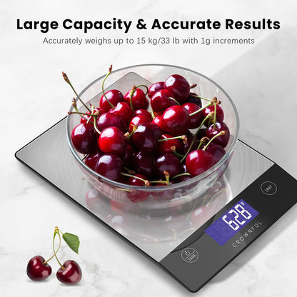 Food Scale, 33Lb Rechargeable 304 Stainless Steel Digital Kitchen Scale Weight Grams and Ounces with LCD Display and Type-C Charging for Meal Prep, Baking and Cooking5