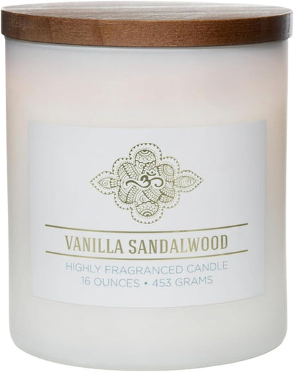 Vanilla Sandalwood Scented Candle, 16 Oz Wellness Relaxing Aromatherapy Candle, 2 Wick White Jar Soy Blend Wax, Candles for Home, 60H Burn - Made in the USA1