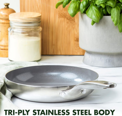 Chatham Tri-Ply Stainless Steel Healthy Ceramic Nonstick 8" Frying Pan Skillet, Pfas-Free, Induction Suitable, Dishwasher Safe, Silver4
