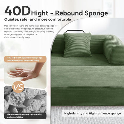 79" Convertible Futon Sofa Bed, Boneless Couch for Living Room (Green)7