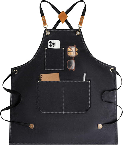 Aprons for Women Men with Large Pockets, Waterproof Cotton Chef Aprons for Cooking Server Grilling Bbq Kitchen1