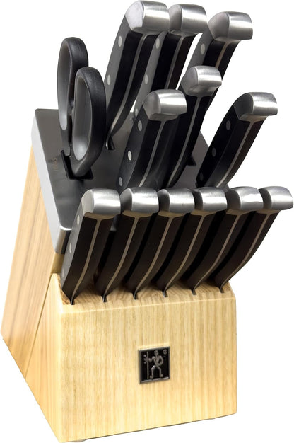 Henckels International Statement 14-Pc Self-Sharpening Knife Block Set, 6 Steak Knives, Paring, Santoku, Bread, Chef’S Knife, & More, Natural Block Color1