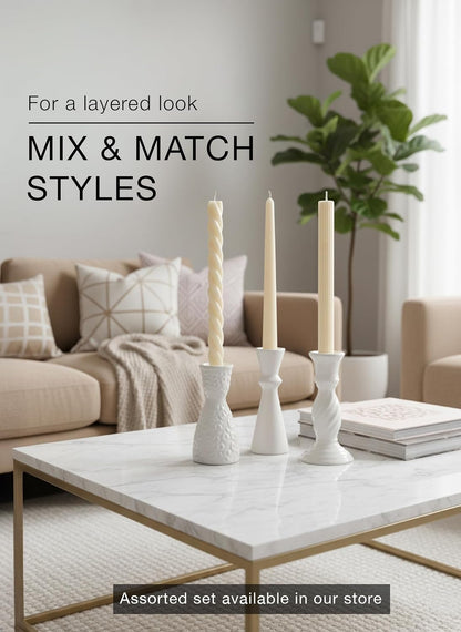 10" Classic Taper Candles, Ivory, 4-Pack, 7-8 Hours Long Burning, Unscented Tall Candlesticks9