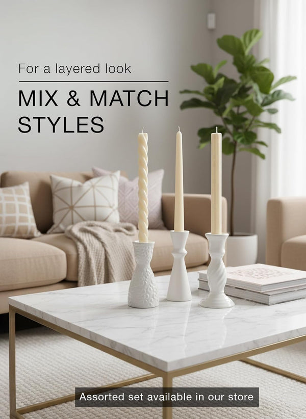 10" Classic Taper Candles, Ivory, 4-Pack, 7-8 Hours Long Burning, Unscented Tall Candlesticks9