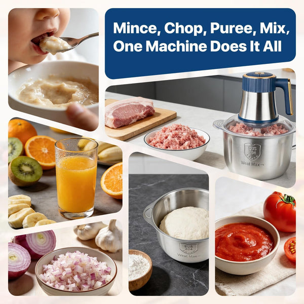 20 Cups Large Capacity Food Processor,5 Speed Electric Meat Grinder Vegetable Chopper,500W Powerful Motor 6 Bi-Level Blade Meat Mincer for Vegetable, Nuts, Onion, Garlic with 304 Stainless Steel Bowl6