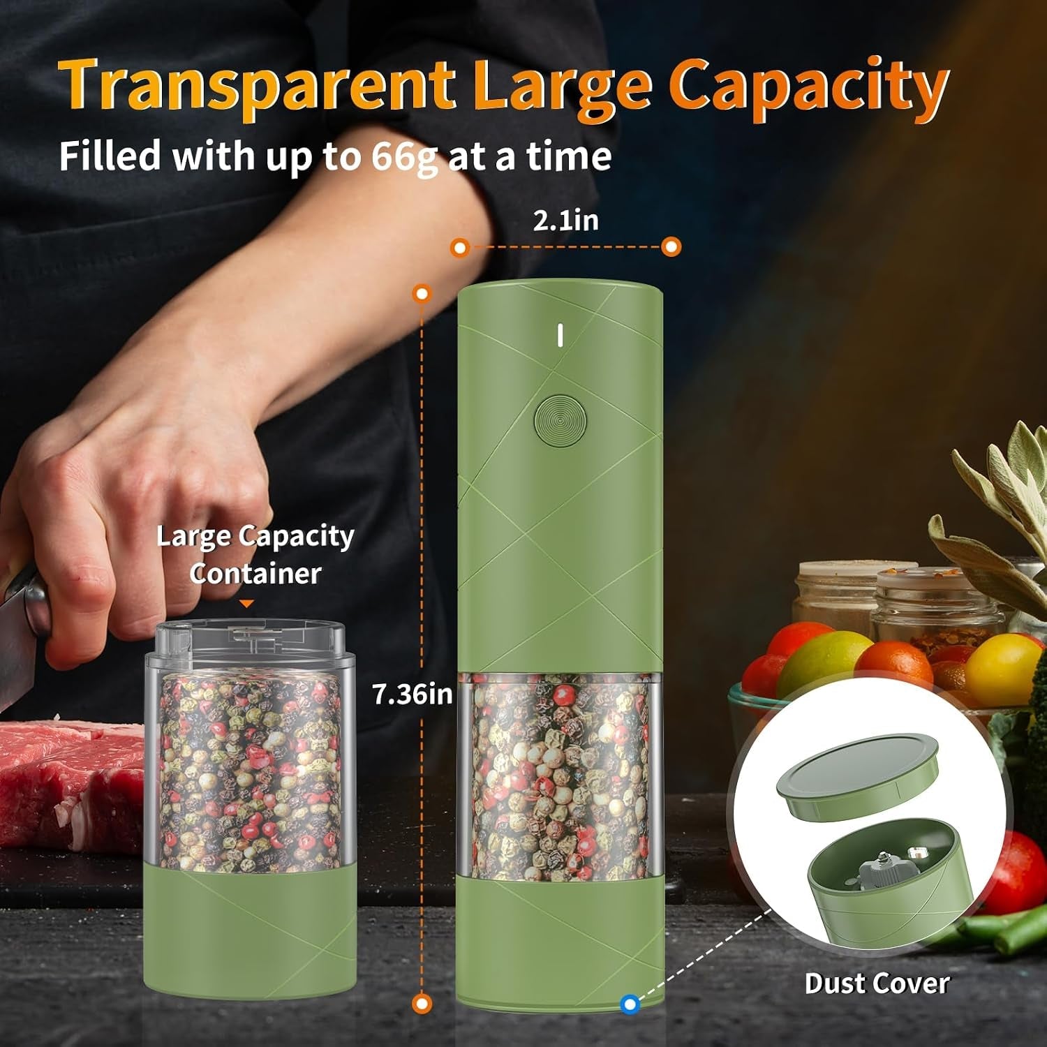2pack-electric-salt-and-pepper-grinder-set-usb-rechargeable-with-warm-led-light-adjustable-coarseness-large-capacity-automatic-salt-pepper-mill-grinder-for-kitchen-restaurant-outdoor-green