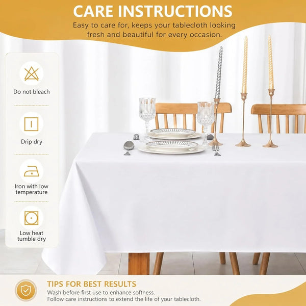 2-Pack 90X156 Inch White Table Cloths, Solid Stain and Wrinkle Resistant Oblong Tablecloth, Premium Plain Weave Polyester Fabric Rectangle Table Linen Covers for Hotel, Banquet4