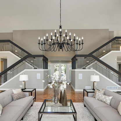 Black Chandelier 21 Light, Large Farmhouse Chandeliers for Dining Room 49"7