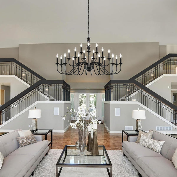 Black Chandelier 21 Light, Large Farmhouse Chandeliers for Dining Room 49"7
