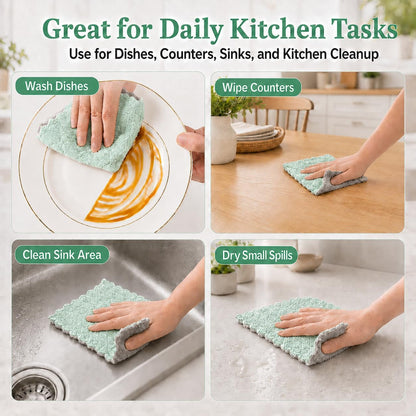 12 Pack Dish Cloths for Washing Dishes | Super Absorbent Microfiber Kitchen Dish Rags, Fast Drying Coral Velvet Dish Cloths for Kitchen Counter and Dishes, Green-Grey7