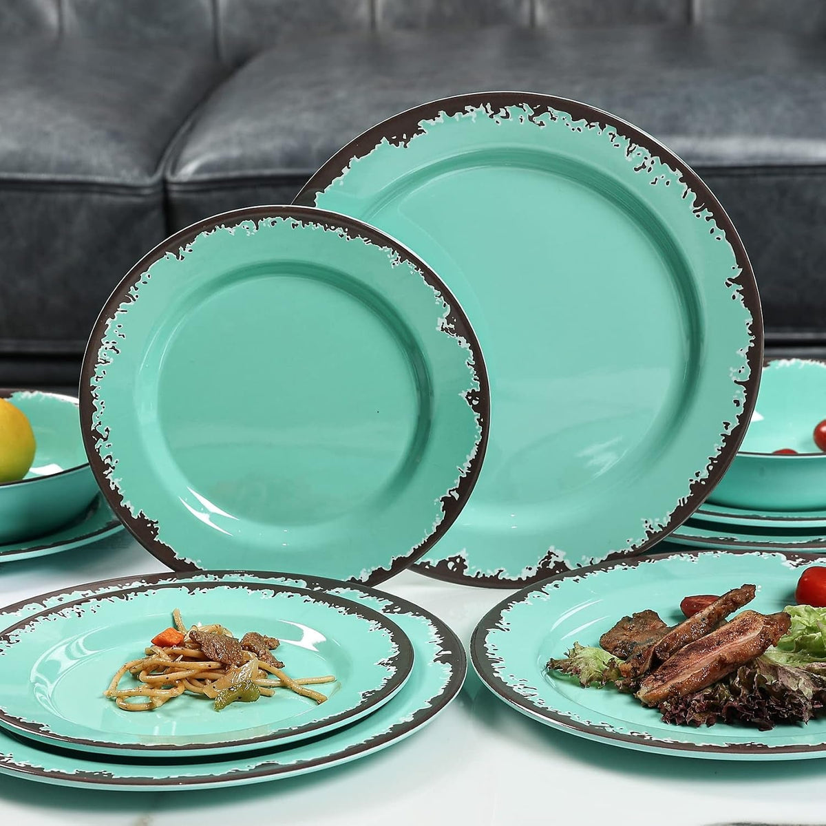 rustic-melamine-dinnerware-set-12pcs-plates-and-bowls-sets-green