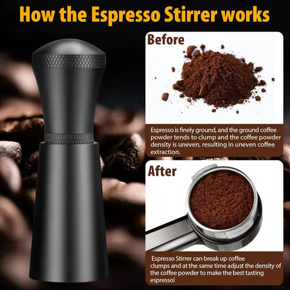 WDT Espresso Distribution Tool Espresso Stirrer Tools for Barista, 0.35Mm 7 Needles Espresso Coffee Stirrer with Extra 7 Replaceable Needles, Aluminum Alloy Handle with Stand (Black)6