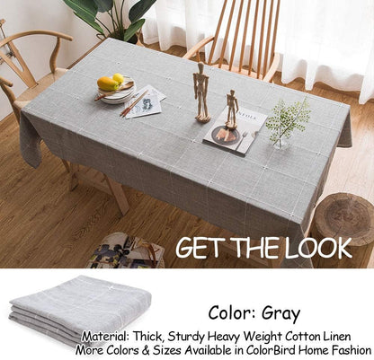 Solid Embroidery Lattice Tablecloth Cotton Linen Dust-Proof Checkered Table Cover for Kitchen Dinning Tabletop Decoration (Rectangle/Oblong, 52 X 70 Inch, Grey)5