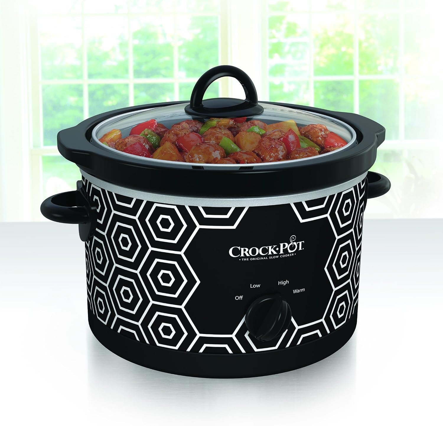 crock-pot-4-5-quart-round-portable-slow-cooker-and-food-warmer-black-white-pattern-scr450-hx
