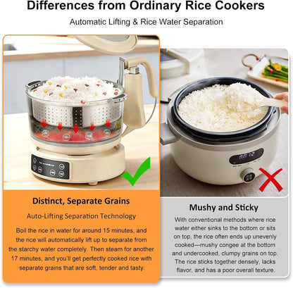 3L Low Carb Rice Cooker - 4H Keep Warm, Low Sugar Rice Cooker with Auto-Lift Basket with Steaming, Boiling and Hotpot in One4