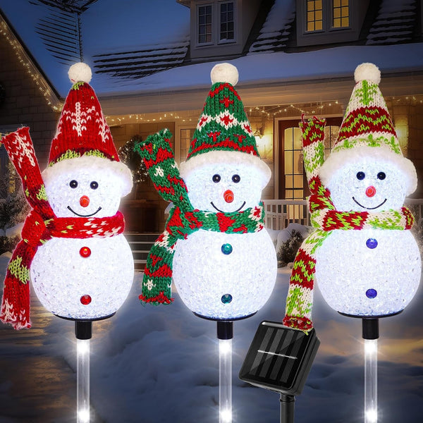 Solar Snowman Christmas Pathway Lights, Cool White, 3 Pack1