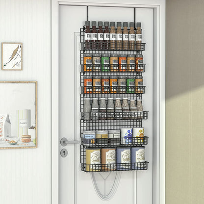 6-Tier Spice Rack Organizer with Door Hook, Wall Mounted & over the Door Spice Racks for Kitchen Pantry Door Cabinet, Two Size, Large Capacity, Black6