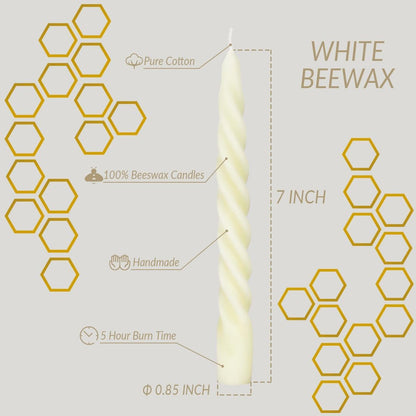 Spiral Beeswax Taper Candles, 4 Pack, 7 Inch, Dripless, off White3