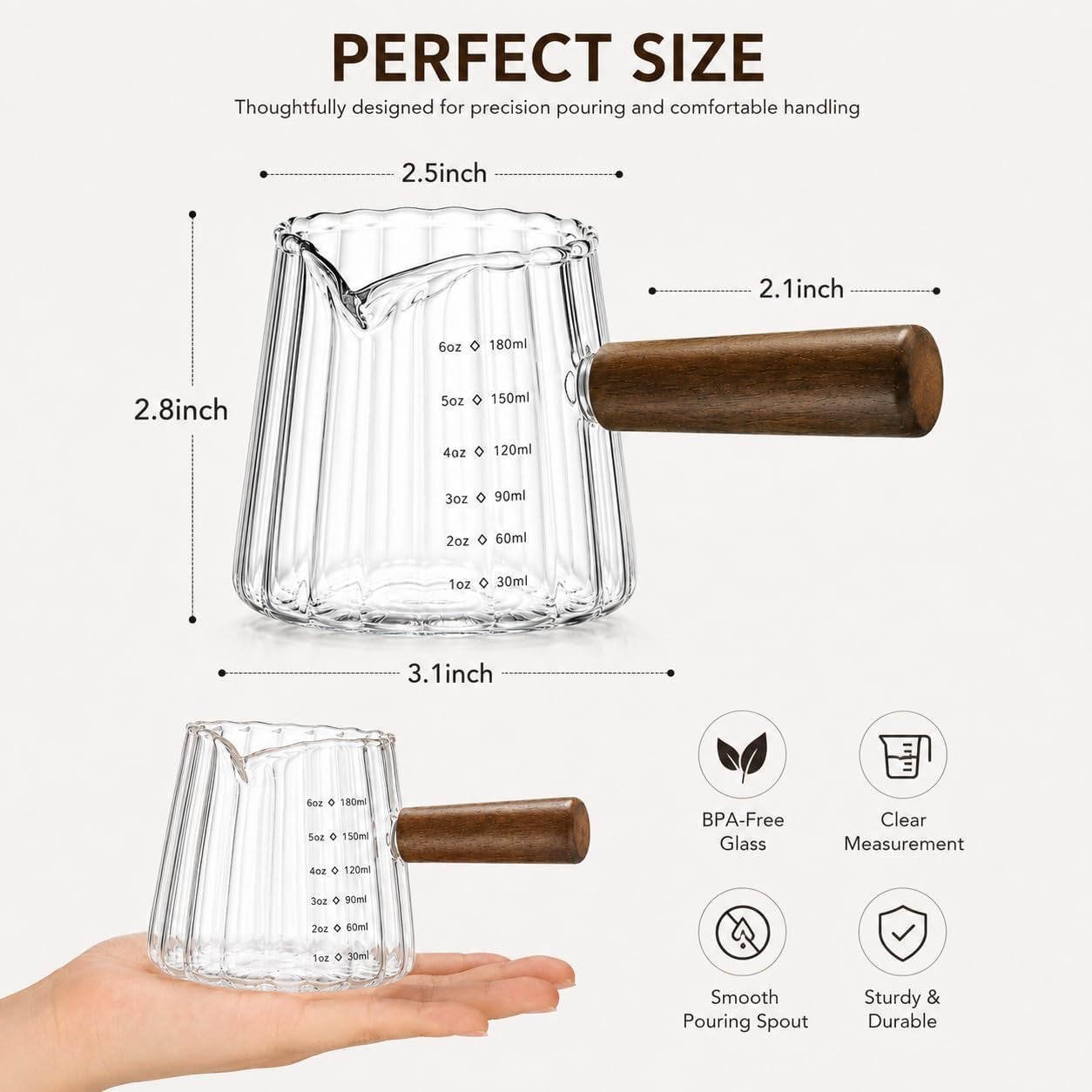 2-pack-espresso-shot-measuring-cups-6oz-clear-grey-ribbed-glass-espresso-cups-with-wood-handle-v-shaped-spout-oz-ml-markings-for-espresso-milk-frothing-latte-and-coffee-bar