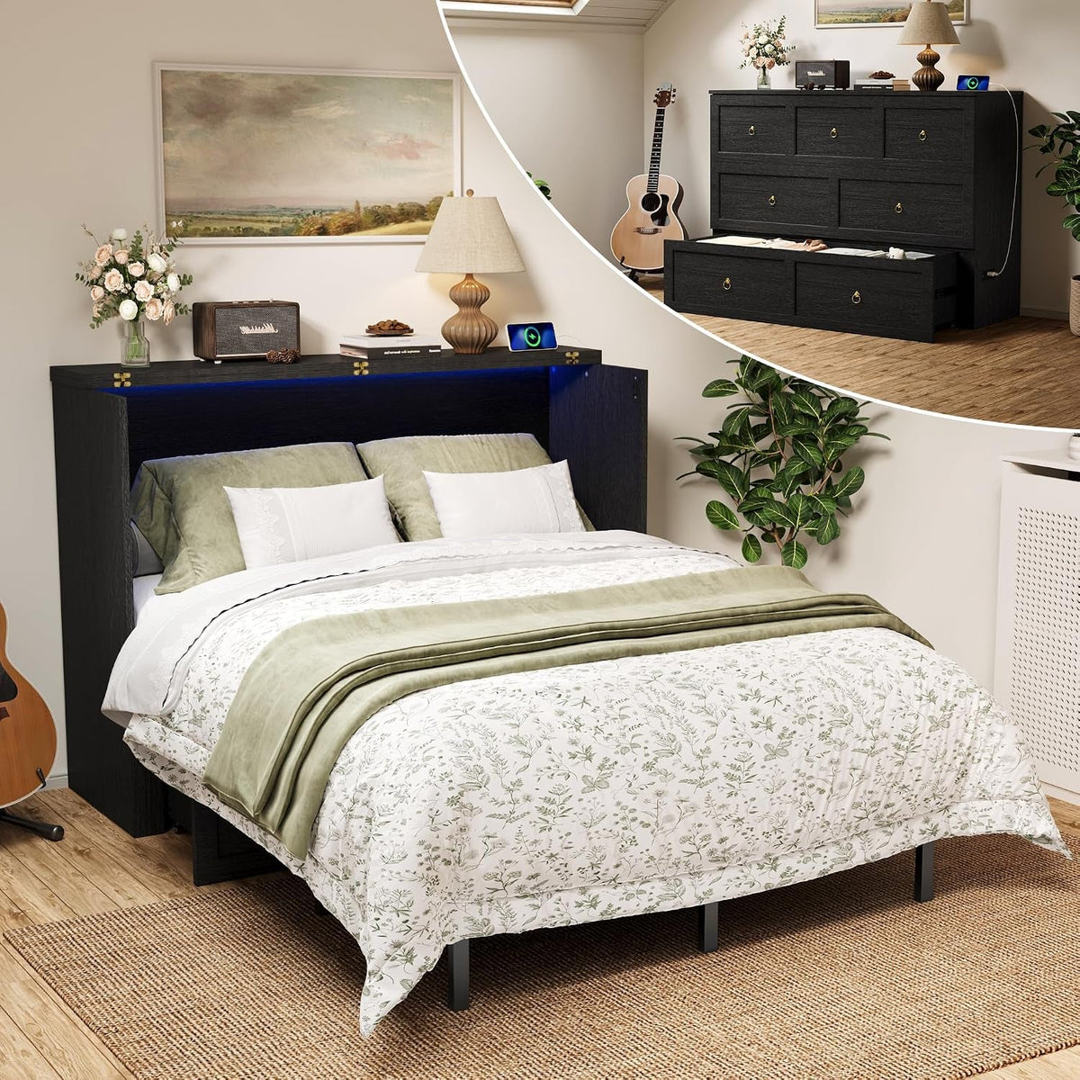 queen-murphy-bed-with-hidden-storage-farmhouse-cabinet-bed-with-storage-drawer-rgb-led-lights-charging-station-space-saving-wall-bed-with-6-metal-legs-black