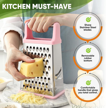Stainless Steel Swivel Peeler & 4 Sided Handheld Box Grater, XL Size - 2 Product Bundle - Pink Lemonade6