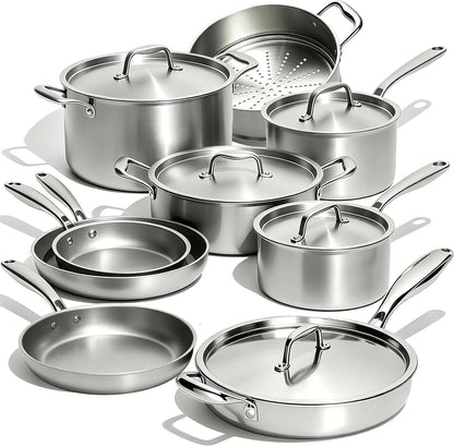 Stainless Steel Cookware Set, 5 Ply 14 Piece Stainless Steel Pot and Pan Set-Induction, Heavy Chef Quality, Oven Safe | Professional Kitchen Cooking Appliances, PFOA, PTFE & PFOS Free1