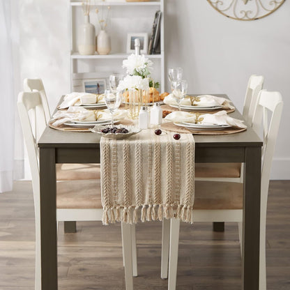 Farmhouse Braided Stripe Table Runner Collection, 15X72 (15X77, Fringe Included), Vintage Linen6