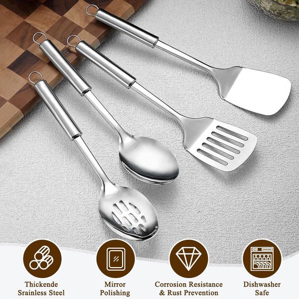 Kitchen Utensils Set 4Pcs, Stainless Steel Cooking Utensils Set, Kitchen Tools Spatulas Set, Cooking Spoons, Home Essentials Kitchen Gadgets Accessories3