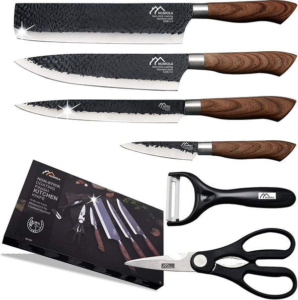 6 Pieces Black Professional Chef Knife Set with Stainless Steel Cutlery1