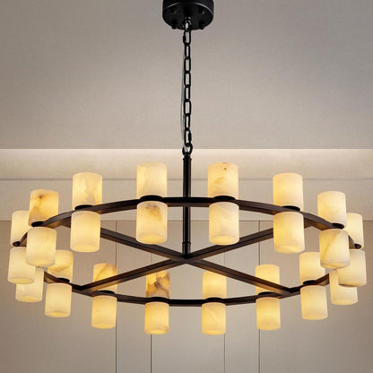 Alabaster round Chandelier, Natural Spanish Stone Texture Chandeliers, D31In round Chandeliers for Dining Room Chandelier Light Fixture for Kitchen Living Room Foyer Entryway Hallway (Black)1