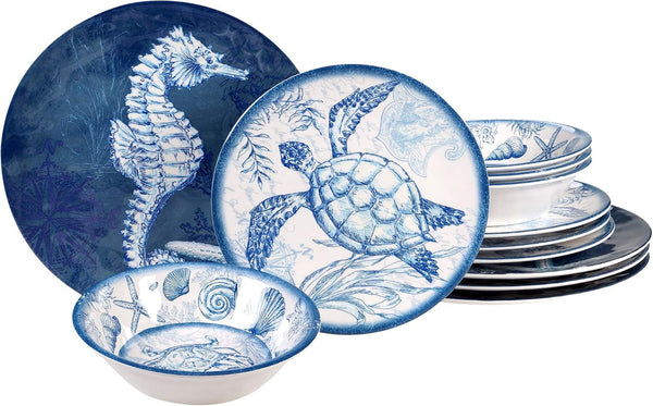 Oceanic 12 Piece Melamine Dinnerware Set, Service for 4, Multi Colored1