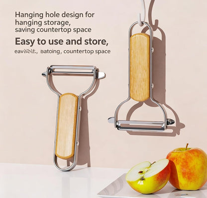 Large Y Veg Peeler, Wide Serrated Stainless Steel Blade Wood Handle7