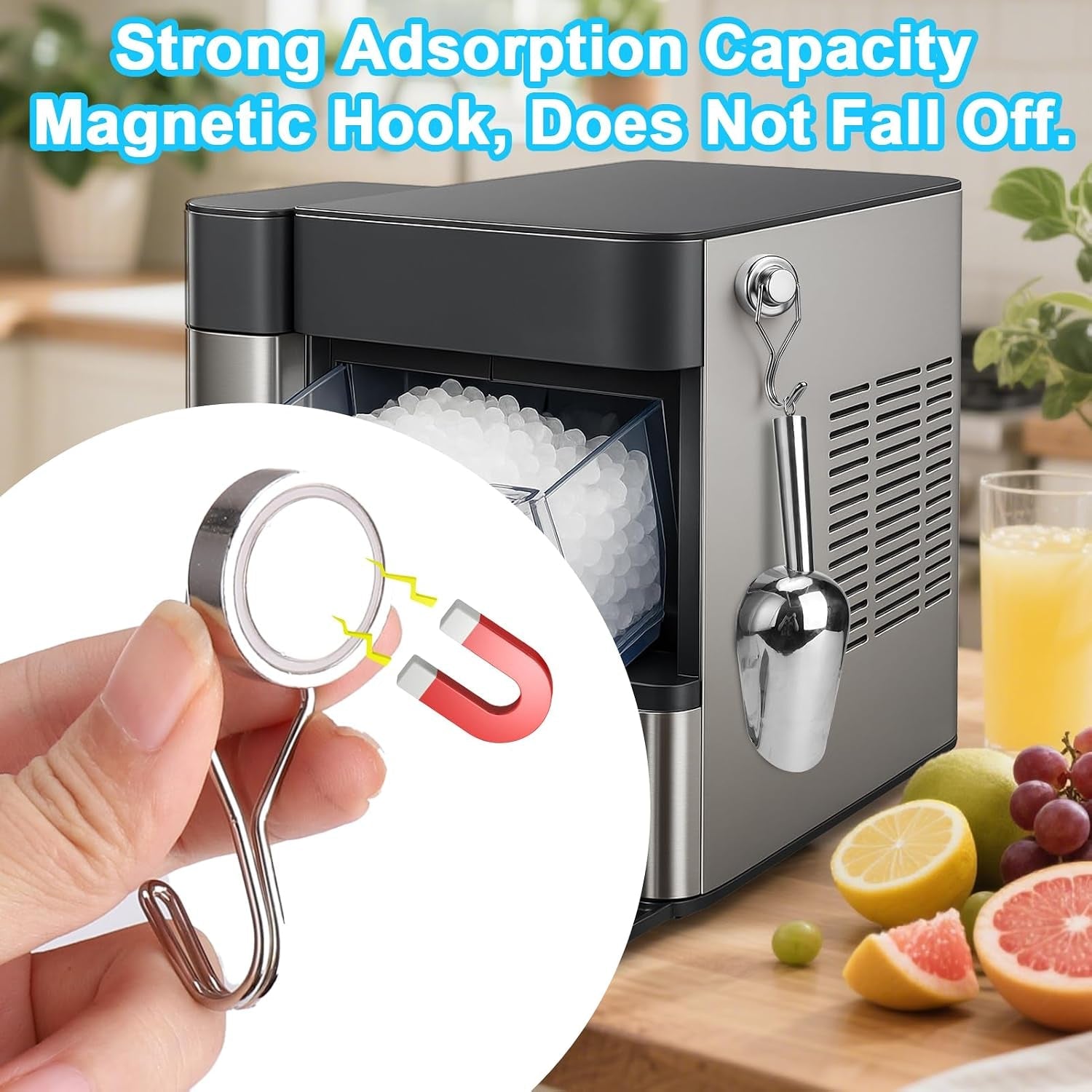 stainless-steel-ice-scoop-for-freezer-with-magnetic-hook-ice-scoop-for-ge-profile-opal-2-0-nugget-ice-maker-for-kitchen-ice-bucket-bar-party-accessories8oz-silver