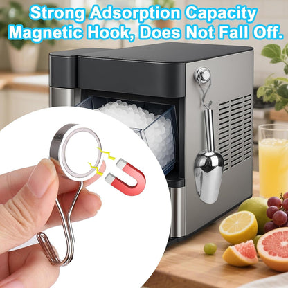 Stainless Steel Ice Scoop for Freezer with Magnetic Hook | Ice Scoop for GE Profile Opal 2.0 Nugget Ice Maker, for Kitchen Ice Bucket Bar Party Accessories(8Oz-Silver)4