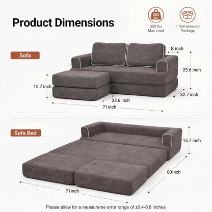 71" Futon Sofa Bed, Boneless Convertible L-Shaped Couch, Darkgrey3